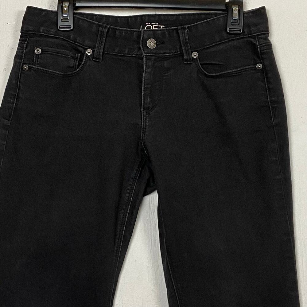 Ann Taylor Loft Black Denim Stretch Curvy Flare Jeans Size 6 Minimalist Staple - Picture 2 of 11